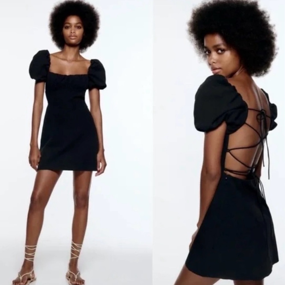 Zara Black Puff Sleeve Mini Dress